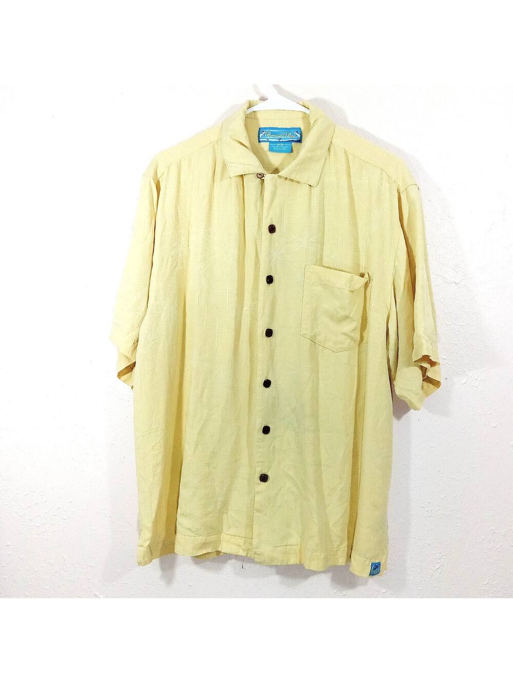 Bermuda Bay Yellow Short Sleeve Size MM Palm Trees Silk